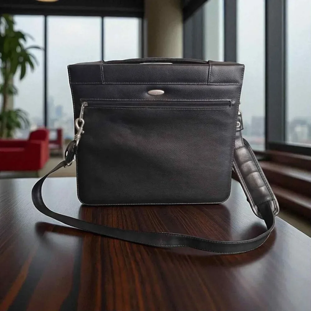 Samsonite Briefcase Laptop Bag Luggage Black Leather Telescoping Handle 13.5X12